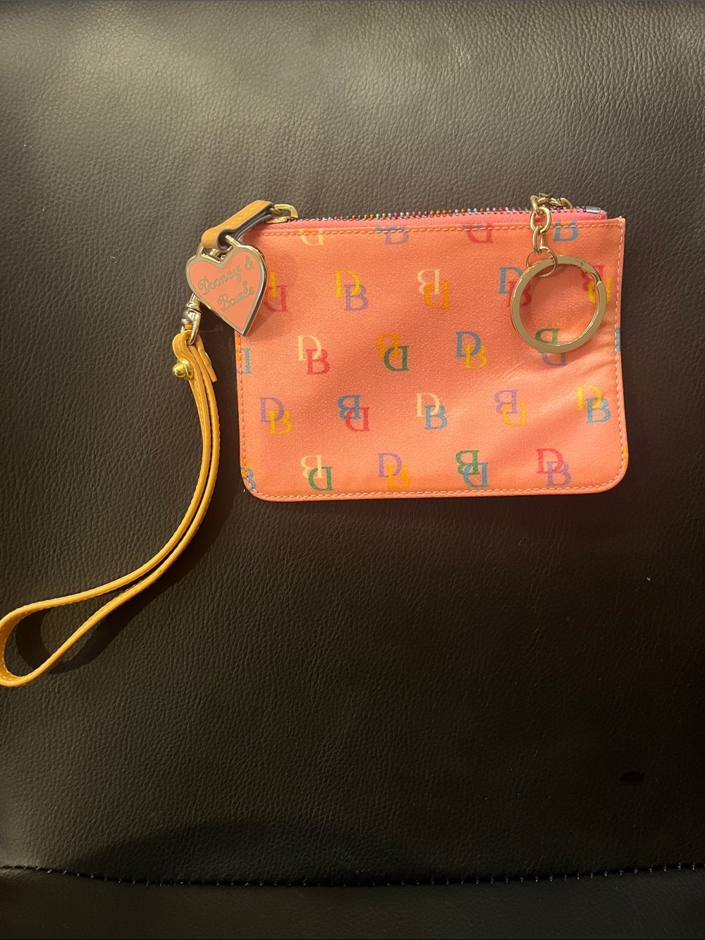 DOONEY & BOURKE DB Coral Logo Wristlet Pouch with Tan Strap
